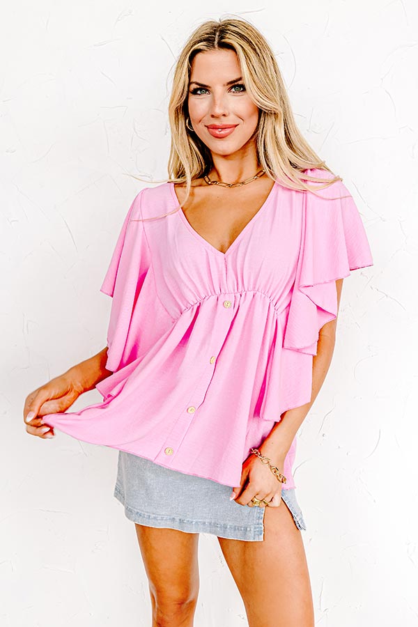Impressions Happy Hideaway Babydoll Top In Pink