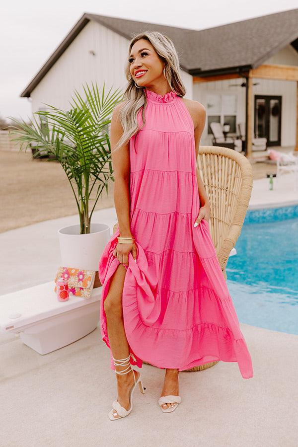 Impressions Hibiscus Kisses Midi In Bubblegum Pink