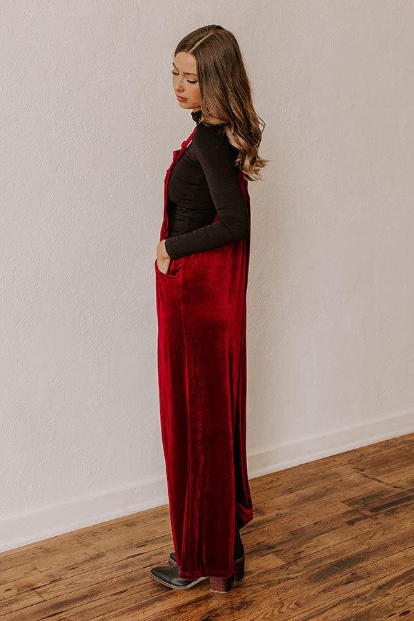 Impressions Holiday Cheer Velvet Jumpsuit In Wine
