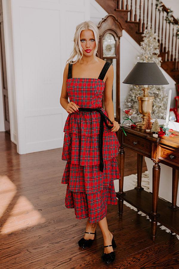 Impressions Holiday Harmony Plaid Tiered Midi