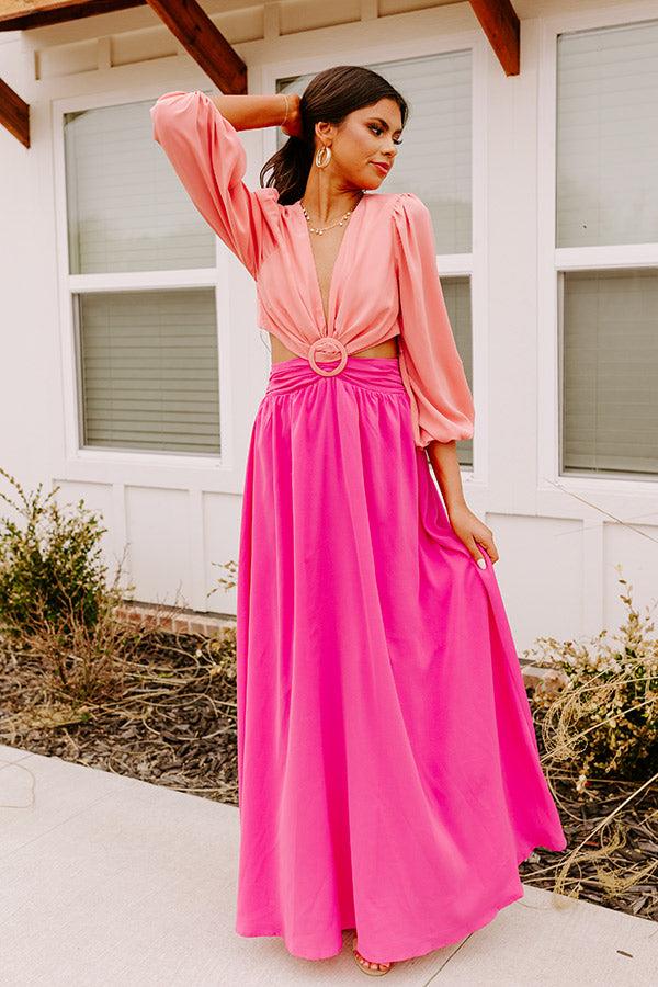 Impressions Hotel Plaza Cut Out Maxi Dress In Pink