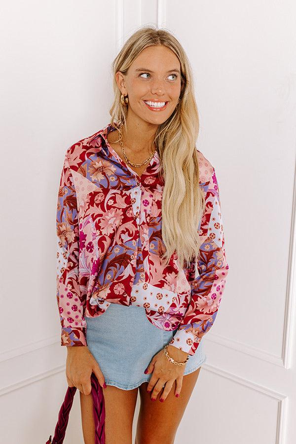 Impressions Hours Of Flowers Satin Button Up