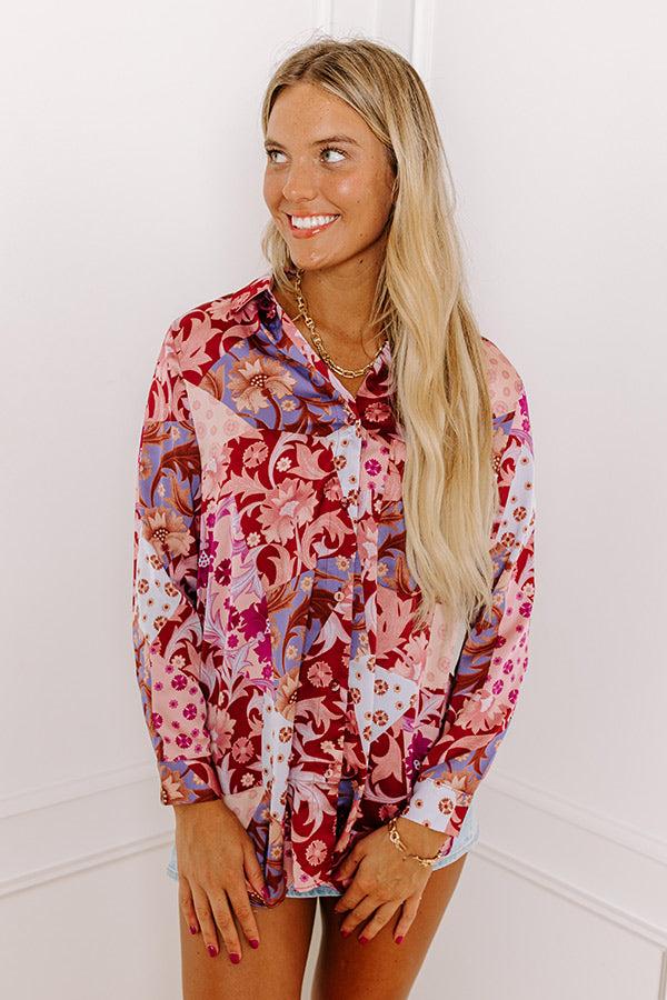 Impressions Hours Of Flowers Satin Button Up