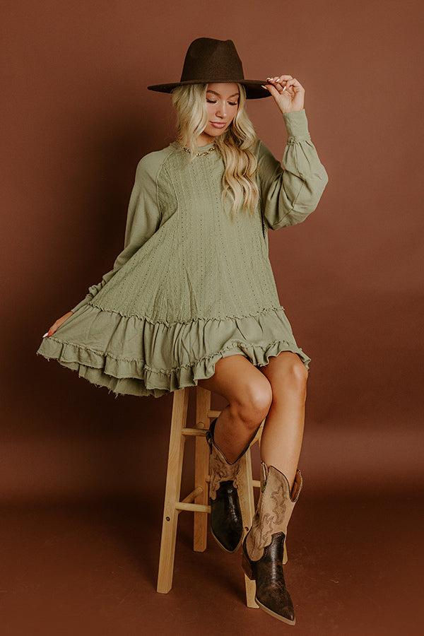 Impressions Kind Eyes Eyelet Mini Dress in Sage