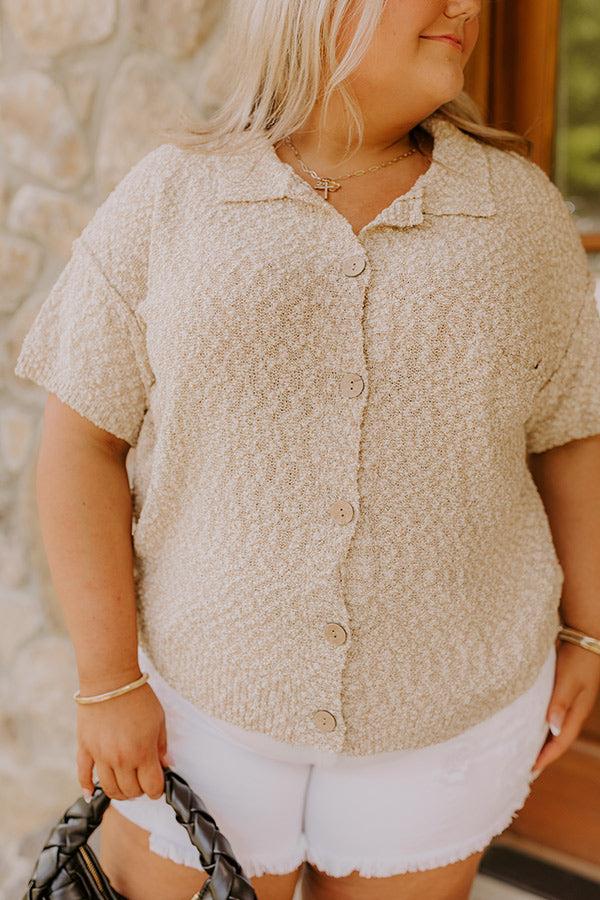 Impressions Latte Sippin Knit Button Up Curves