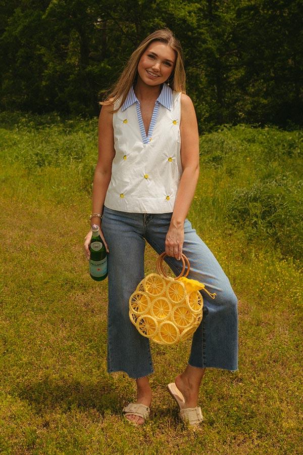 Impressions Lemon Drop Embroidered Top