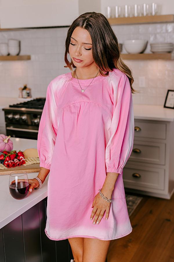 Impressions Loving Smiles Denim Mini Dress In Pink