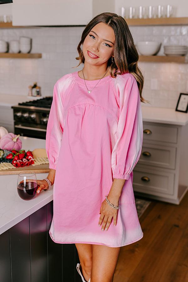 Impressions Loving Smiles Denim Mini Dress In Pink