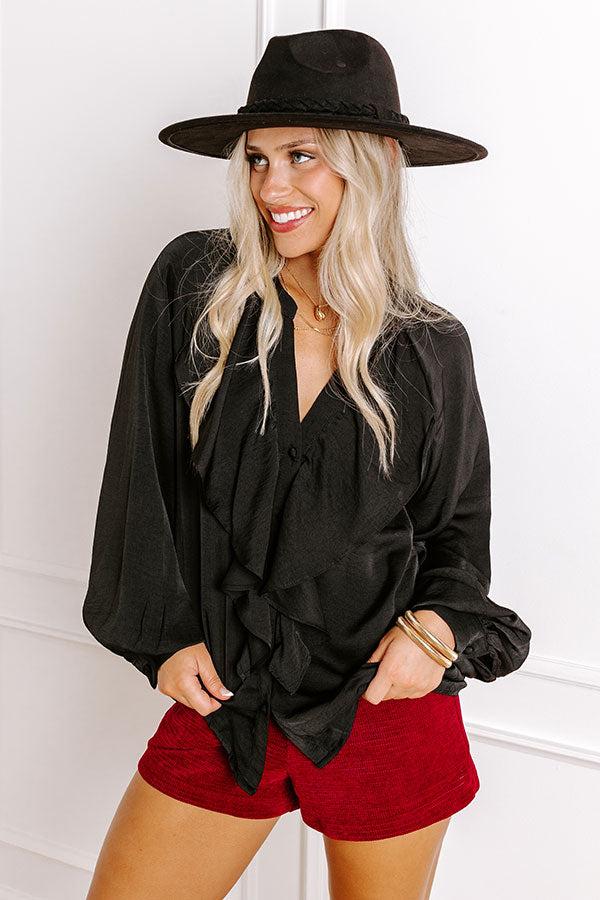 Impressions Manhattan Chic Ruffle Top In Black