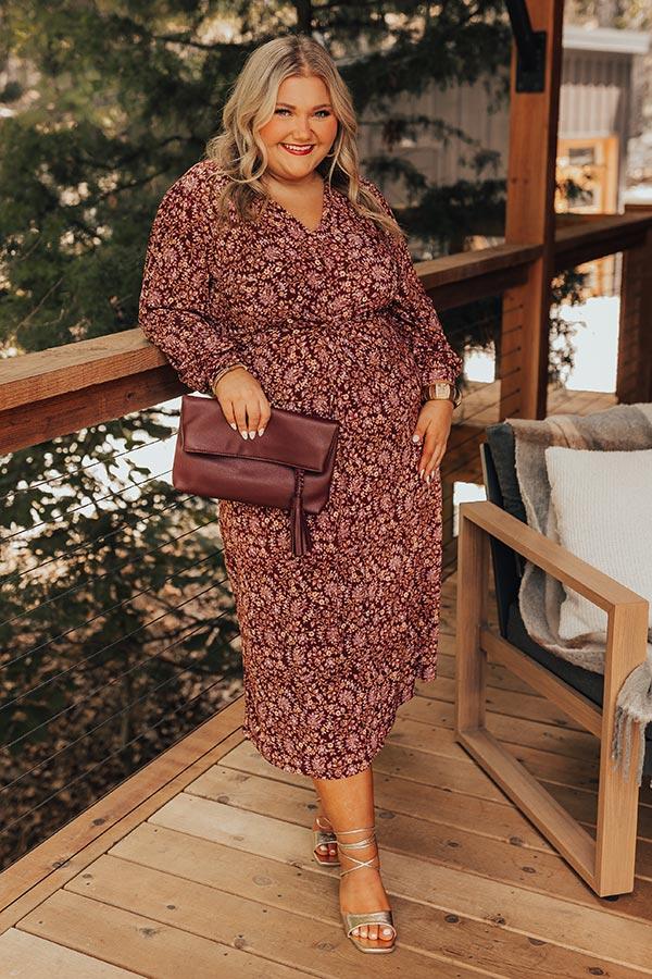 Impressions Merlot Sippin' Floral Midi Curves