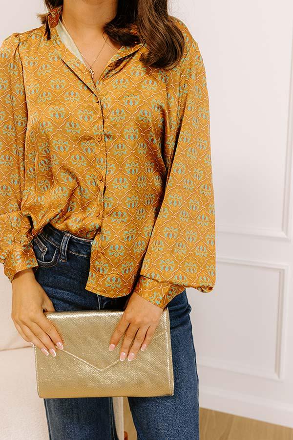 Impressions Midtown Chic Satin Button Up Top