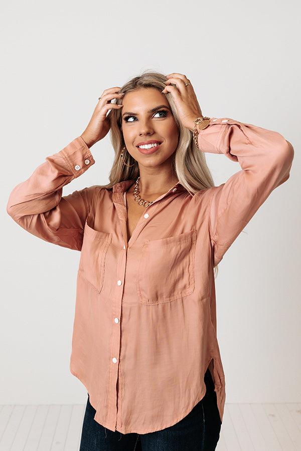 Impressions Mindfulness Button Up Top In Peach