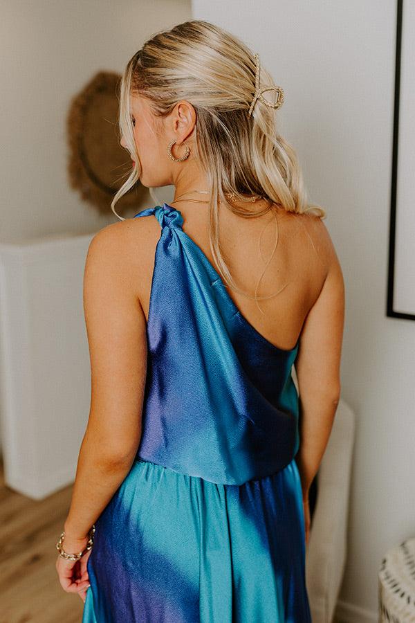 Impressions Moonlit Lagoon Satin Top In Blue