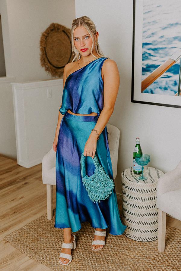 Impressions Moonlit Lagoon Satin Top In Blue