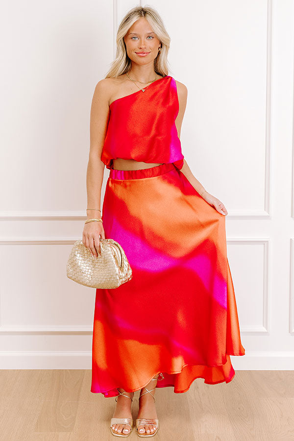 Impressions Moonlit Lagoon Satin Top In Red