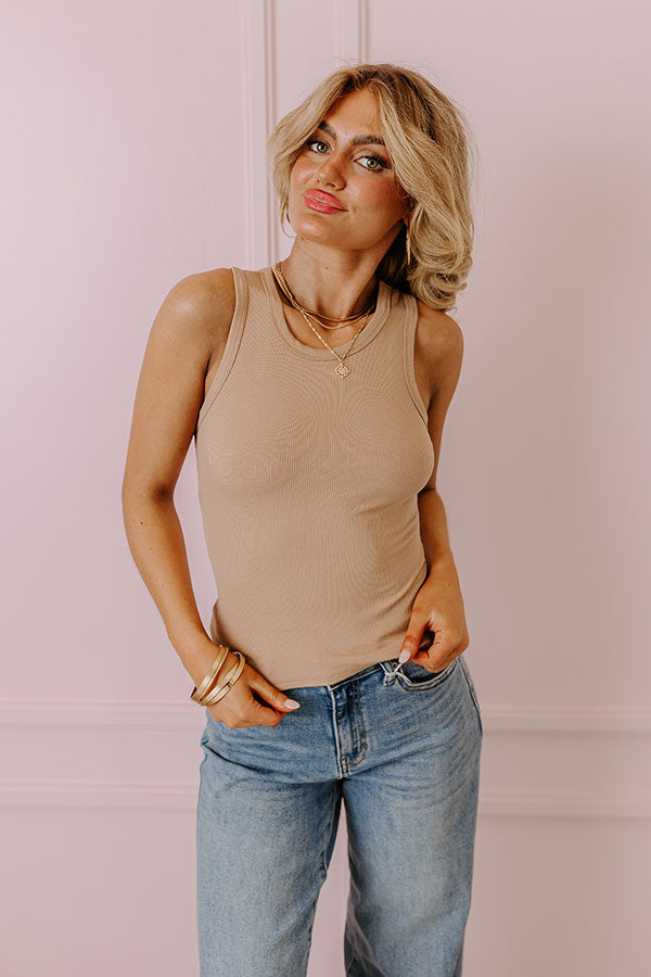 Impressions Not Your Basic Ribbed Top In Mocha