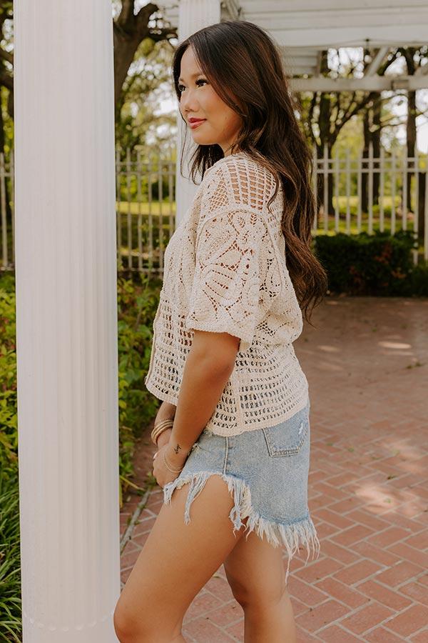 Impressions Oasis Breeze Crochet Button Up Top