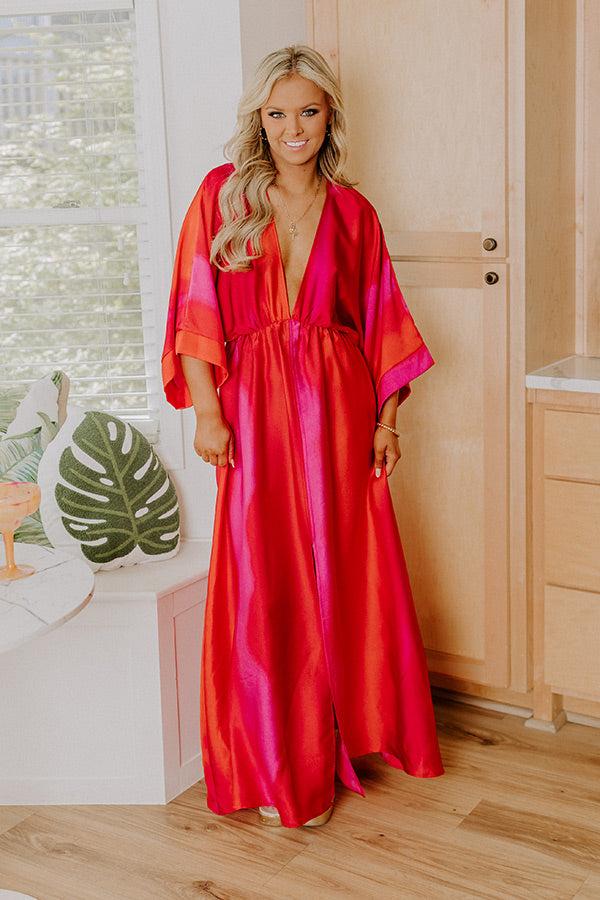 Impressions Ocean Whimsy Satin Maxi Dress