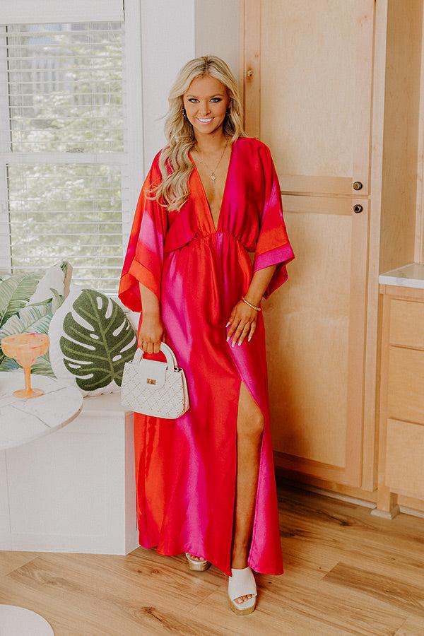 Impressions Ocean Whimsy Satin Maxi Dress