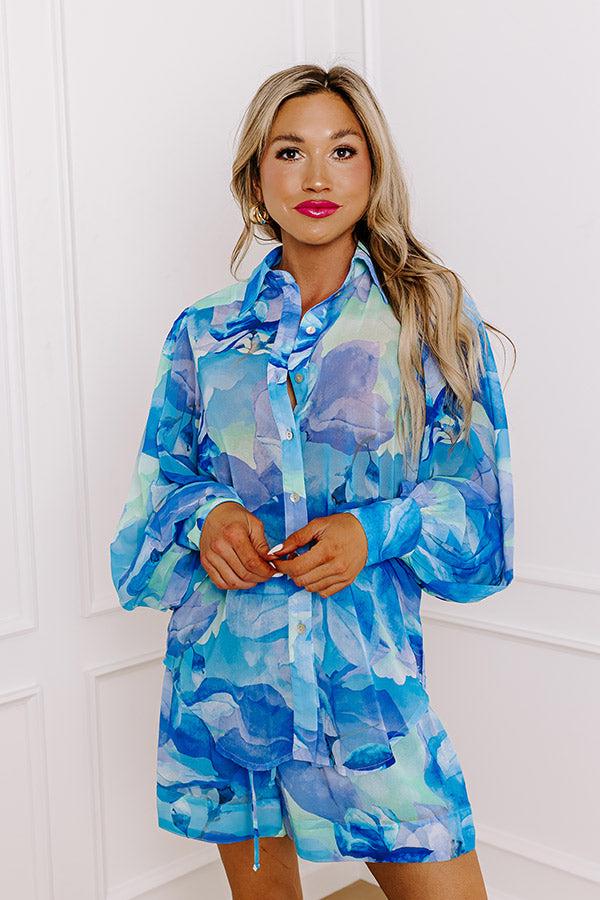 Impressions Oceanic Oasis Chiffon Button Up