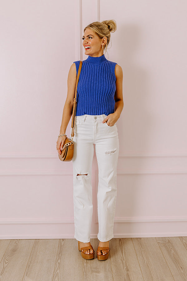 Impressions On A Journey Knit Top In Cobalt Blue