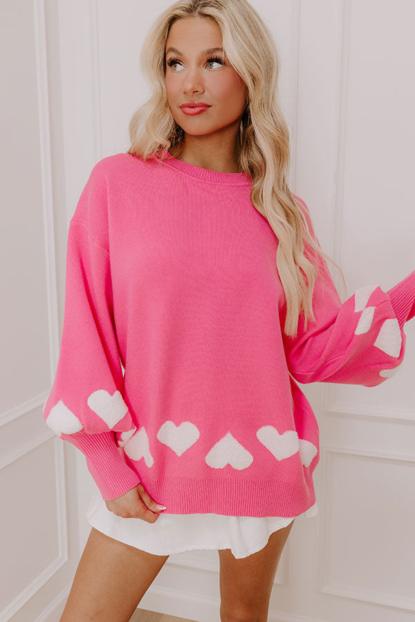 Impressions Open Heart Knit Sweater In Pink