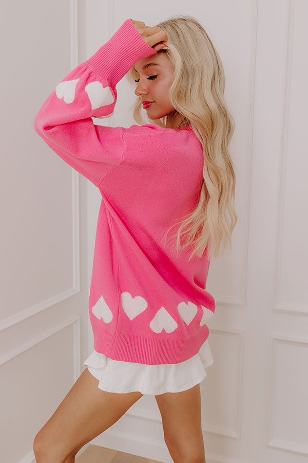 Impressions Open Heart Knit Sweater In Pink