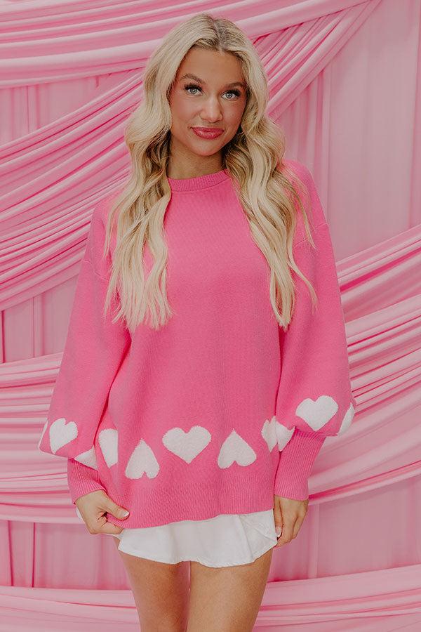 Impressions Open Heart Knit Sweater in Pink