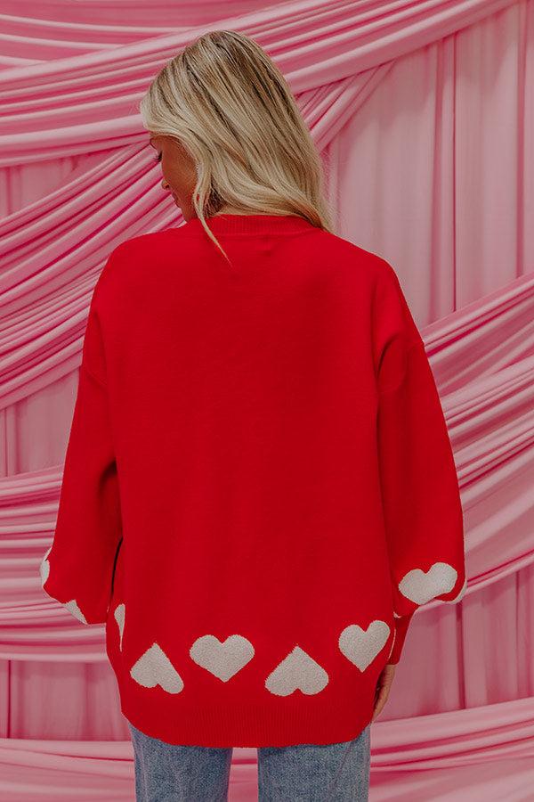 Impressions Open Heart Knit Sweater In Red