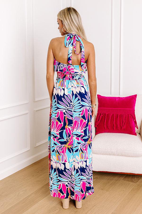 Impressions Palm Tree Oasis Halter Maxi Dress