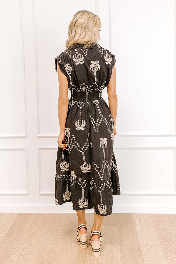 Impressions Palms Away Embroidered Midi Dress