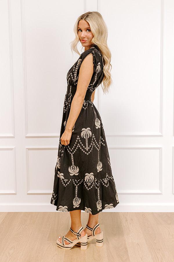 Impressions Palms Away Embroidered Midi Dress