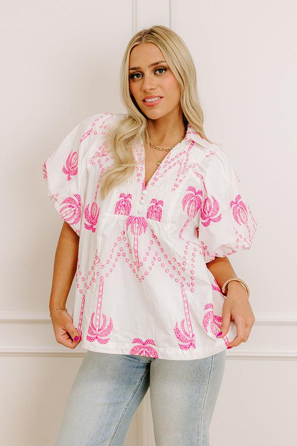 Impressions Palms Away Embroidered Top