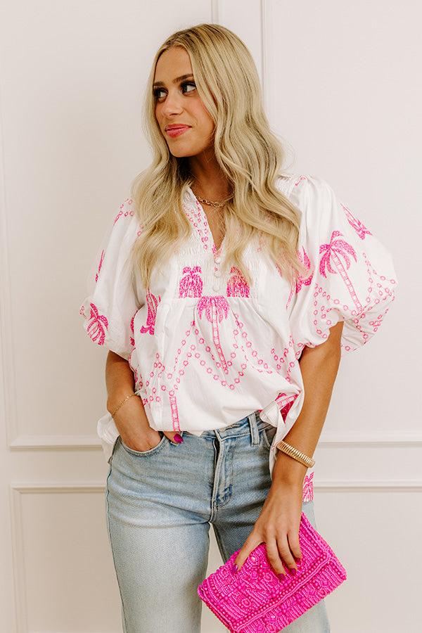 Impressions Palms Away Embroidered Top