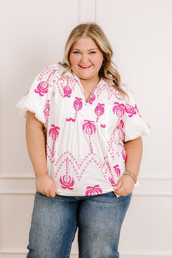 Impressions Palms Away Embroidered Top Curves