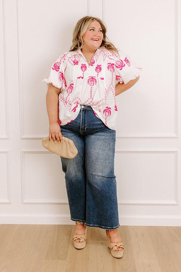 Impressions Palms Away Embroidered Top Curves