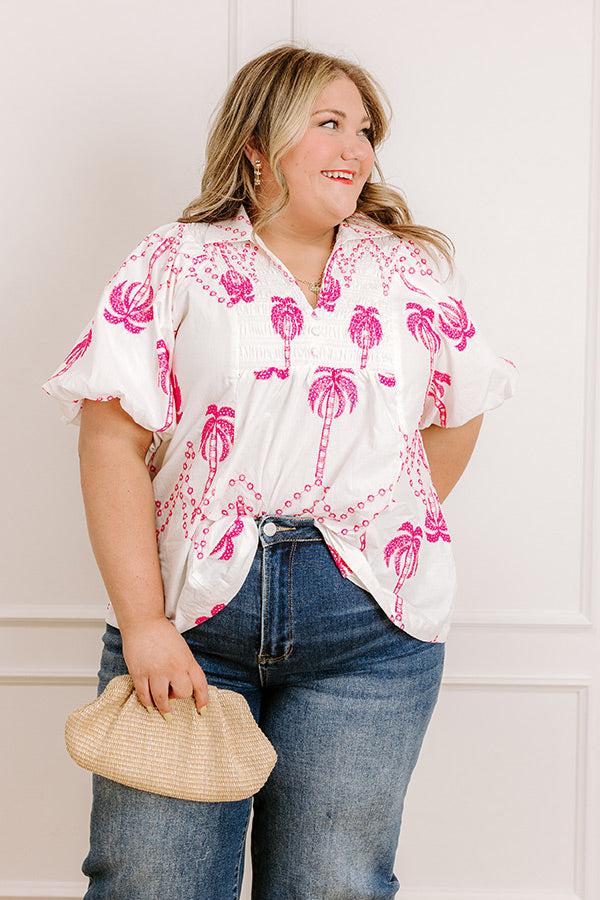 Impressions Palms Away Embroidered Top Curves