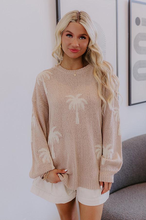 Impressions Palms Away Knit Sweater In Mocha