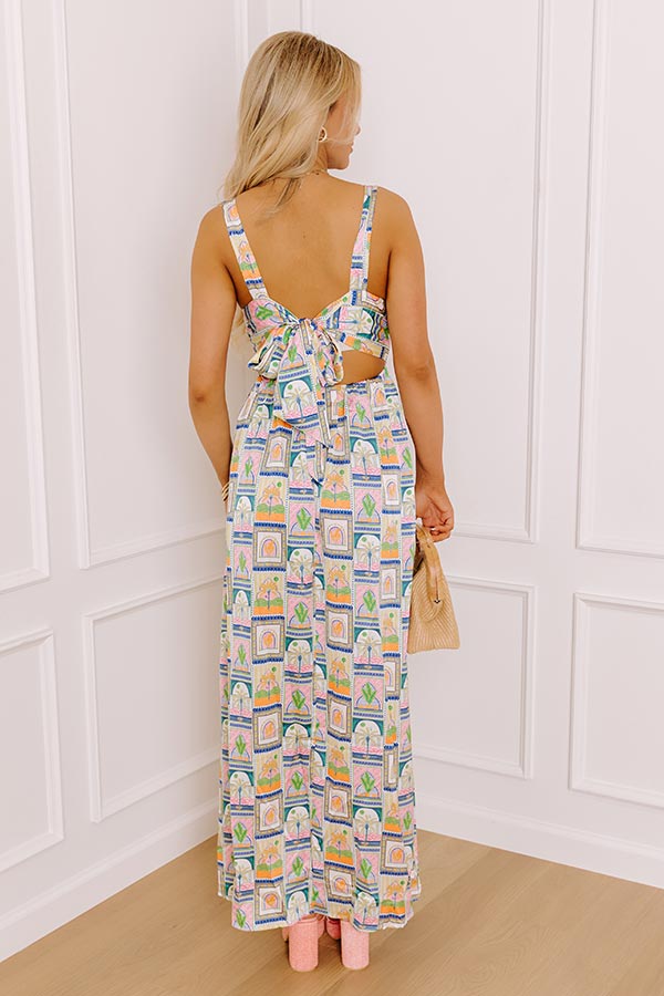 Impressions Palms Paradise Satin Maxi Dress