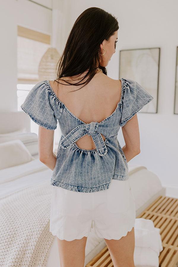 Impressions Paradise Getaway Denim Peplum Top