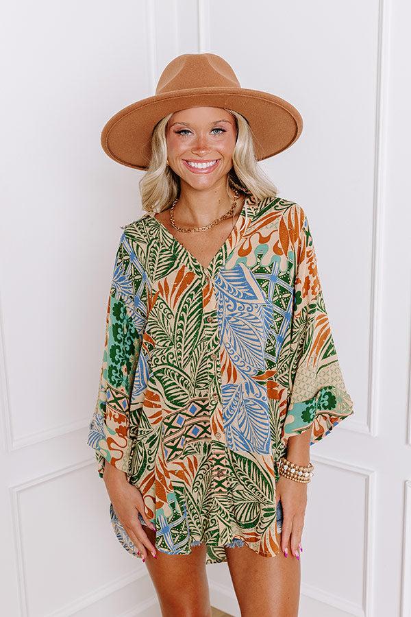 Impressions Paradise Palms Button Down Top