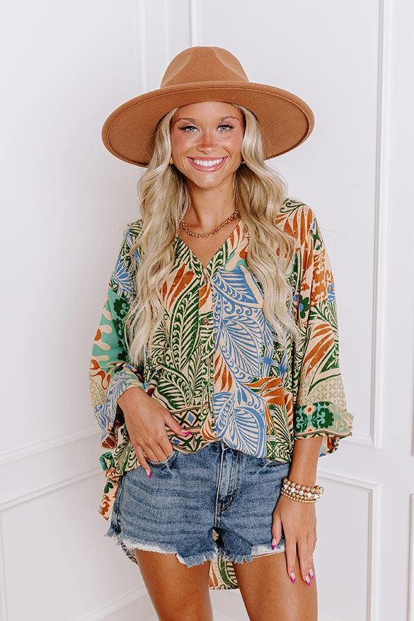 Impressions Paradise Palms Button Down Top