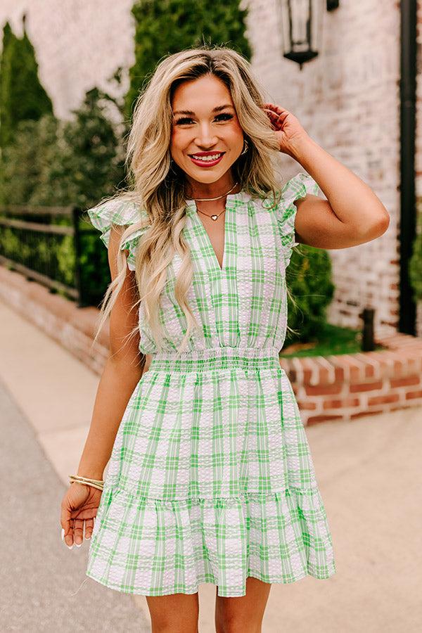 Impressions Parkside Picnic Gingham Romper In Lime