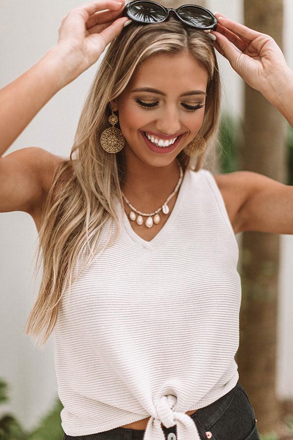 Impressions Patio Weather Ribbed Tie Tank In Ivory