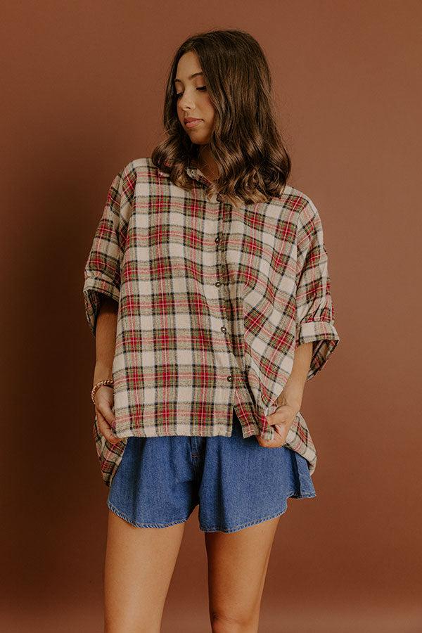 Impressions Plaid Affair Oversized Button Up Top