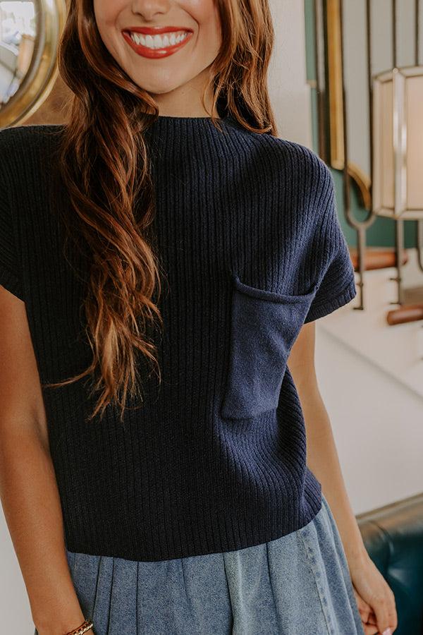 Impressions Poetry And Lattes Knit Top In Navy
