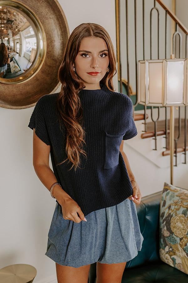 Impressions Poetry And Lattes Knit Top In Navy