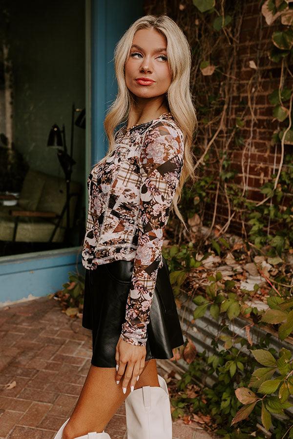 Impressions Posh Mindset Floral Mesh Top In Brown