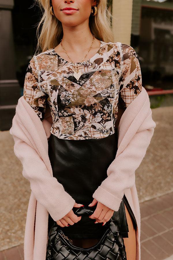 Impressions Posh Mindset Floral Mesh Top In Olive