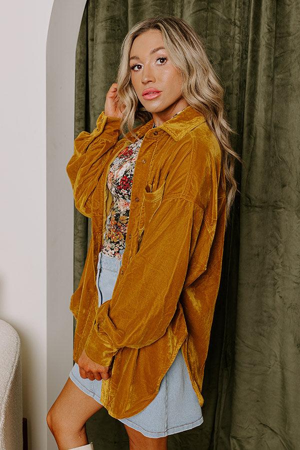 Impressions Pure Heart Velvet Button Up In Mustard